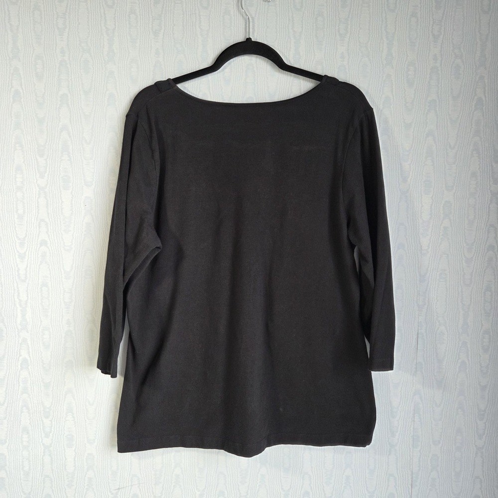 Chicos Womens XL (3) Black 3/4 Sleeve Pima Cotton Ruffle Neck‎ Top Whimsygoth - Picture 4 of 7